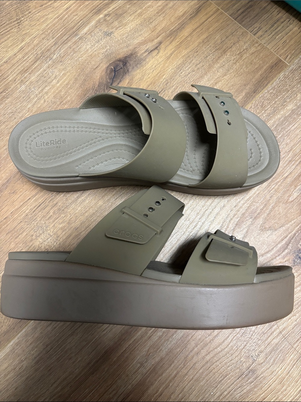 CROCS Olive Green Platform Slide Sandals